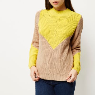 Beige knitted zip back jumper